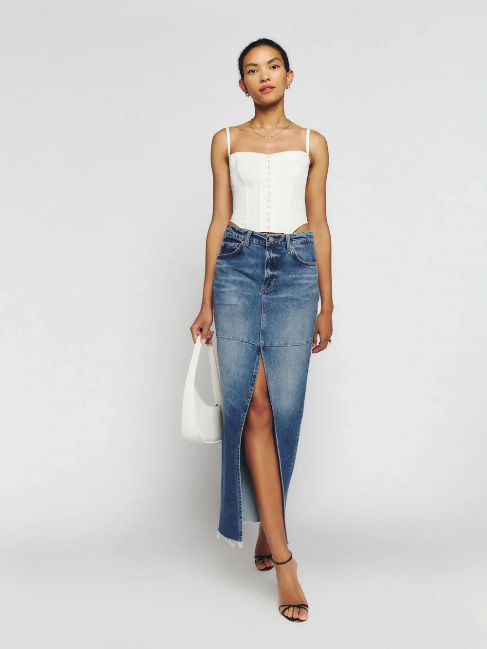 NWOT Reformation Tazz Maxi Denim Skirt with Front Slit